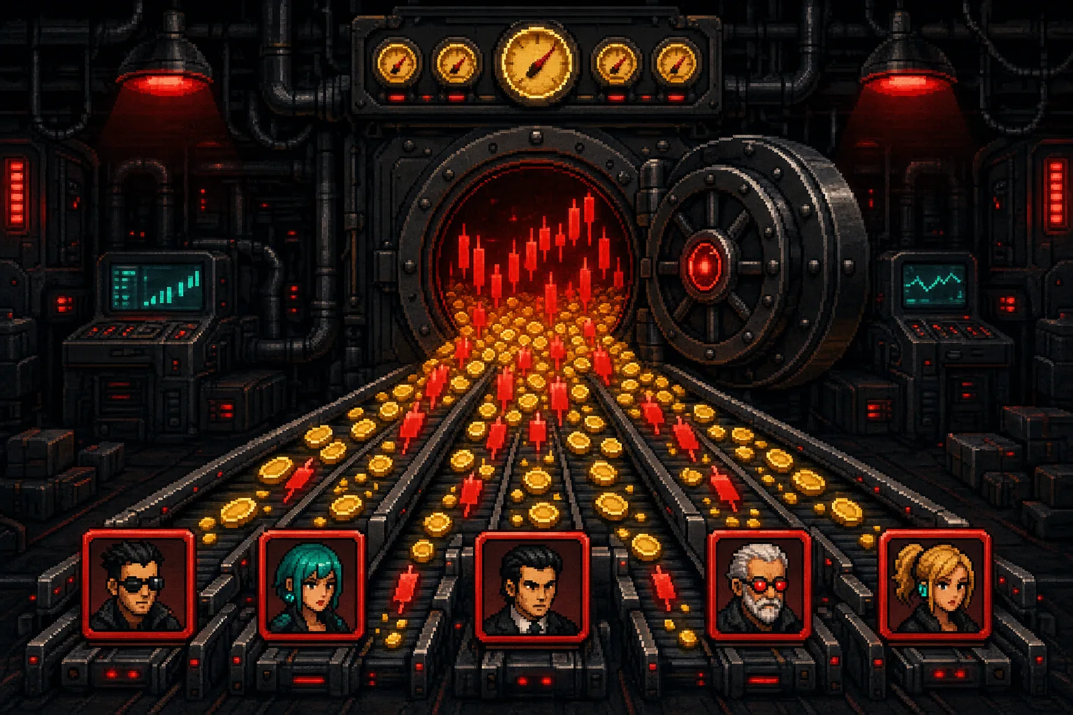 Pixel art vault distributing tokenized stock